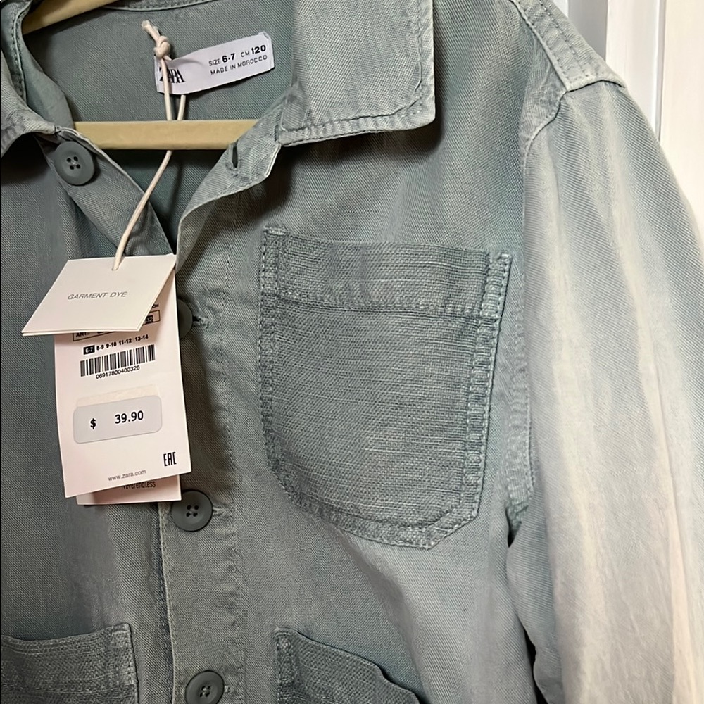 Zara green blue gray chore coat jacket 6-7 years - Picture 4 of 4